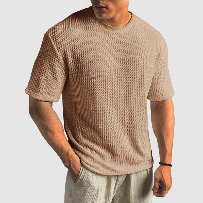 Men's T-shirt – Relaxed Fit – Knitted Texture – Round Neck Short Sleeve