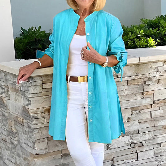 Women's Tunic Shirt – Relaxed Fit – Natural Fibers – Long Sleeves with Buttons