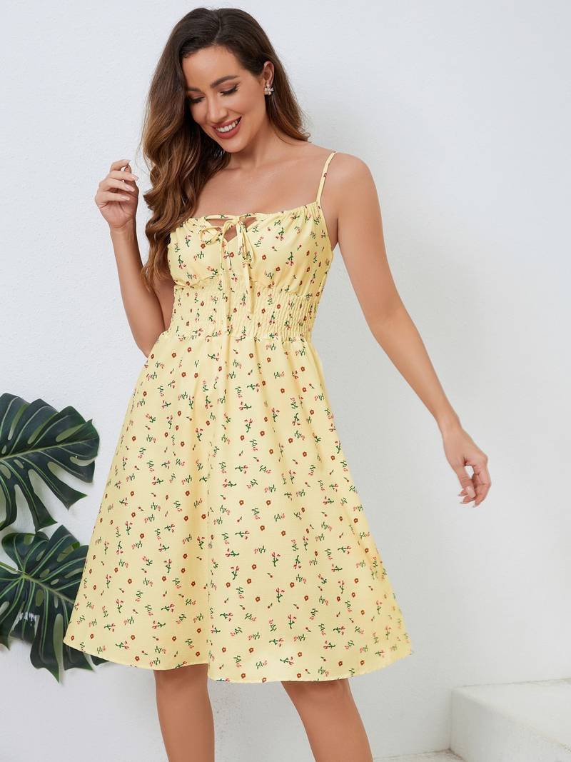 Women's Summer Dress - Sleeveless with Spaghetti Straps - A-line Flowy Fit - Floral Design