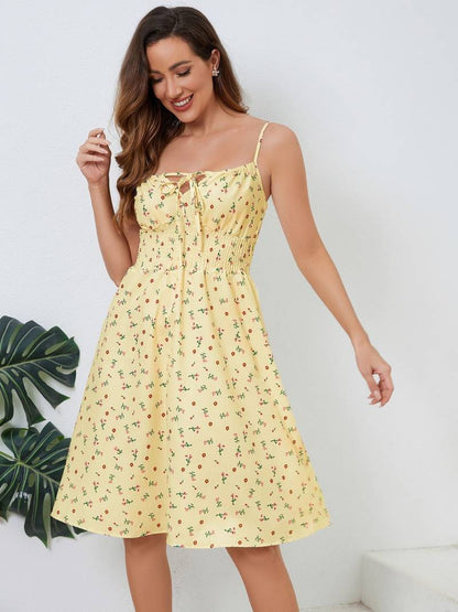 Women's Summer Dress - Sleeveless with Spaghetti Straps - A-line Flowy Fit - Floral Design