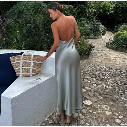 Dress for Women – Halterneck – Slim Fit – Satin – Ankle-Length for Party Use