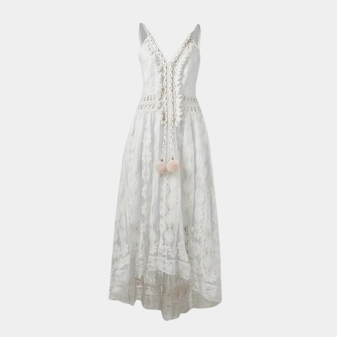 Women's Midi Dress – Relaxed Fit – Lace Details – Spaghetti Straps – Boho Look