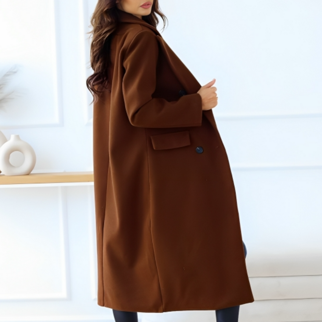 Women's Long Coat – Oversized Fit – Wool Quality – Double Breasted – Classic Details