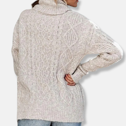 Rosie Turtleneck Sweater | Cable Knit Tunic Length Sweater