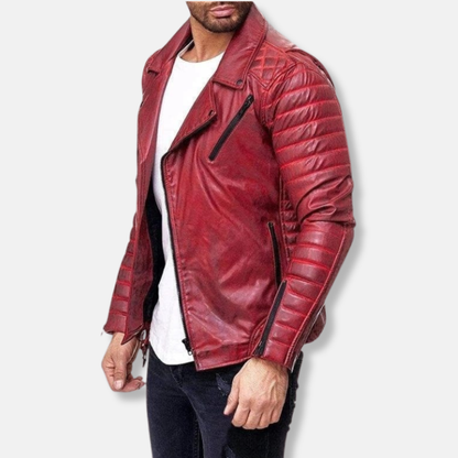 Joshua Leather Slim Fit Biker Jacket | Quilted Hip-Length Jacket