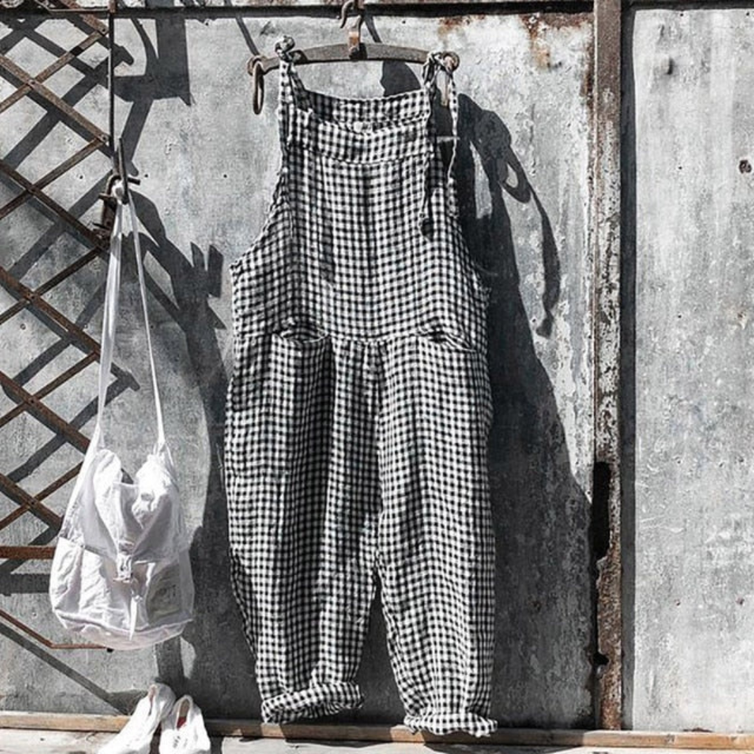 Women's Jumpsuit – Relaxed Fit – Sleeveless – Wide Leg – Gingham – Light and Breathable