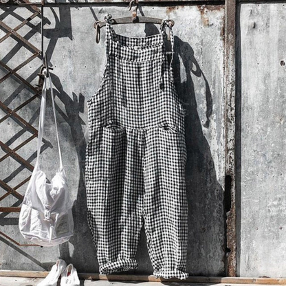 Women's Jumpsuit – Relaxed Fit – Sleeveless – Wide Leg – Gingham – Light and Breathable