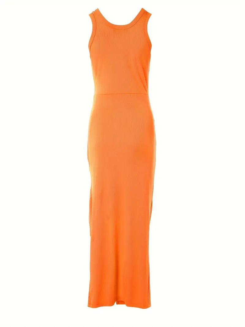 Dame Kjole - Ærmeløs Bodycon - Slids & Rynkedetaljer - Elegant & Let