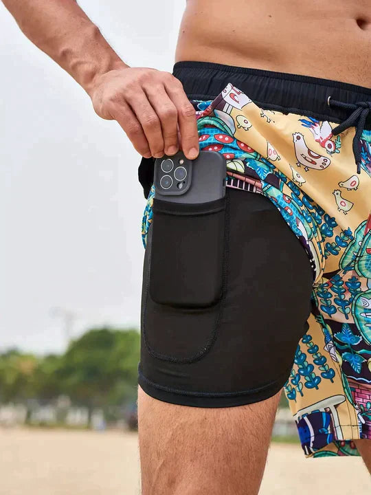 Men's Swim Shorts – Quick-Drying Lightweight Material – Medium Length Fit – Compression Lining