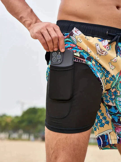 Men's Swim Shorts – Quick-Drying Lightweight Material – Medium Length Fit – Compression Lining