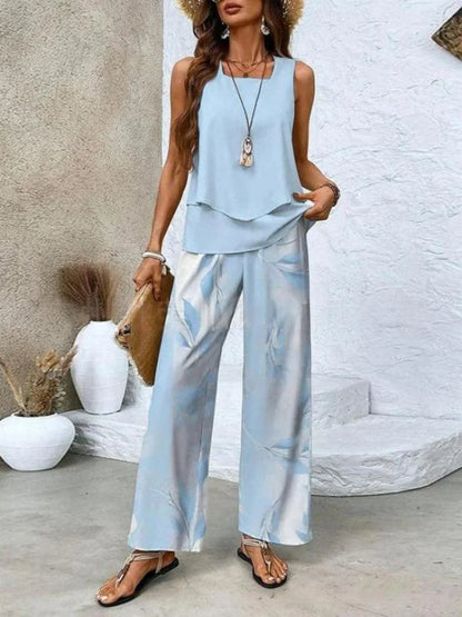 Women's Set – Sleeveless Top and Wide Pants – Relaxed Fit – Breathable Comfort