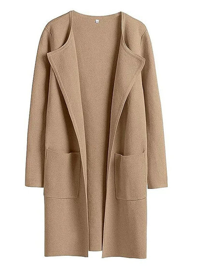Women's Coat – Relaxed Fit – Knee Length – Wide Lapels – Minimalist Design