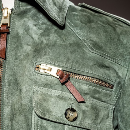 Herrejakke - Ruskind - Lynlås Lukning - Tailored Fit - Praktiske Lommer