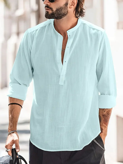 Men's Shirt with Long Sleeves – Relaxed Fit – Breathable – Mandarin Collar – Casual Look