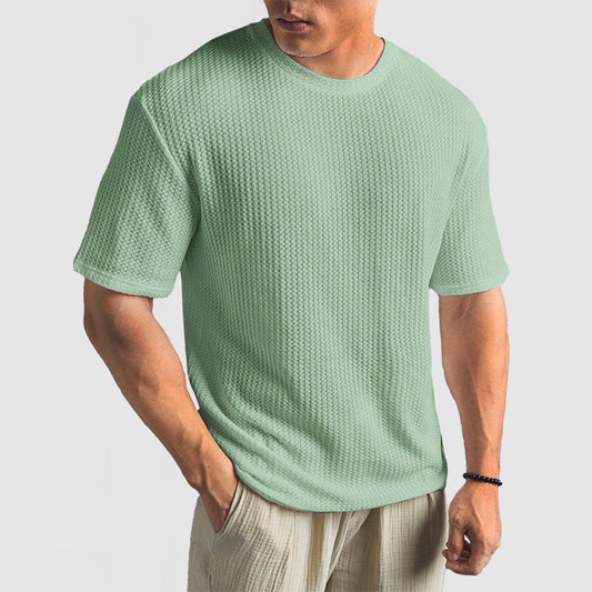 Men's T-shirt – Relaxed Fit – Knitted Texture – Round Neck Short Sleeve