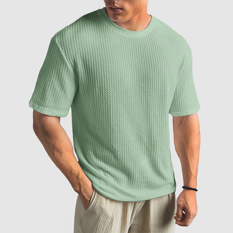 Men's T-shirt – Relaxed Fit – Knitted Texture – Round Neck Short Sleeve