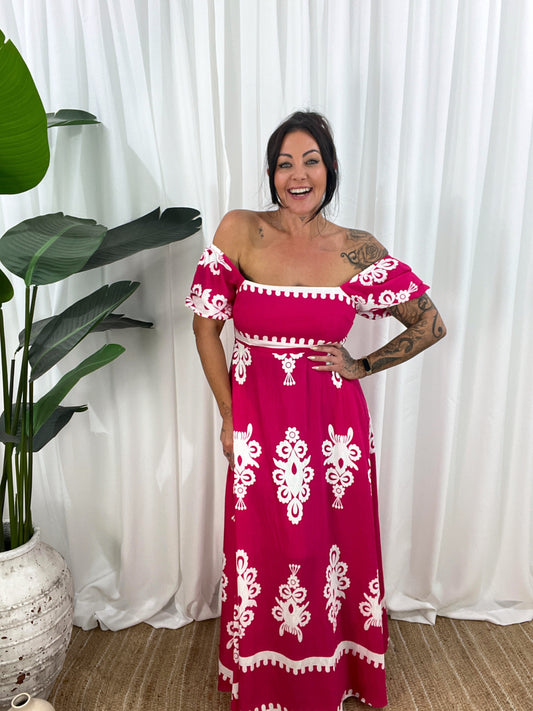 Women's Maxi Dress - Off-Shoulder - Puff Sleeves - Flowy and Elegant Design