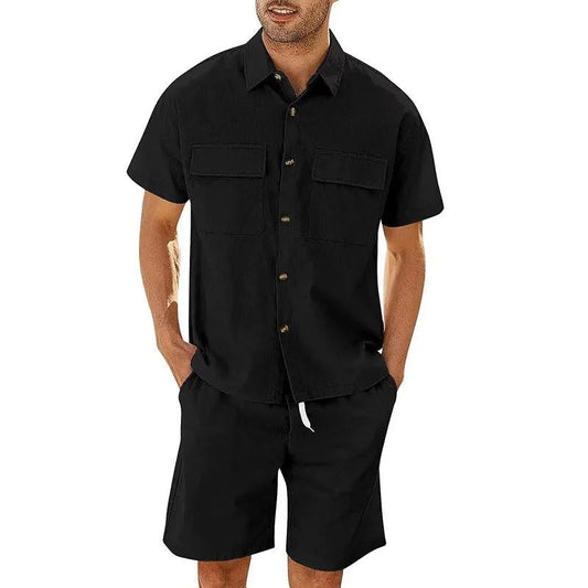 Men's Set with Shirt and Shorts – Relaxed Fit – Short Sleeves – Breathable Lightweight Fabric – Adjustable Drawstring