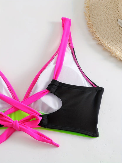 Women's Bikini – V-neck Top – Ruched Straps – High-waisted – Comfortable Fit
