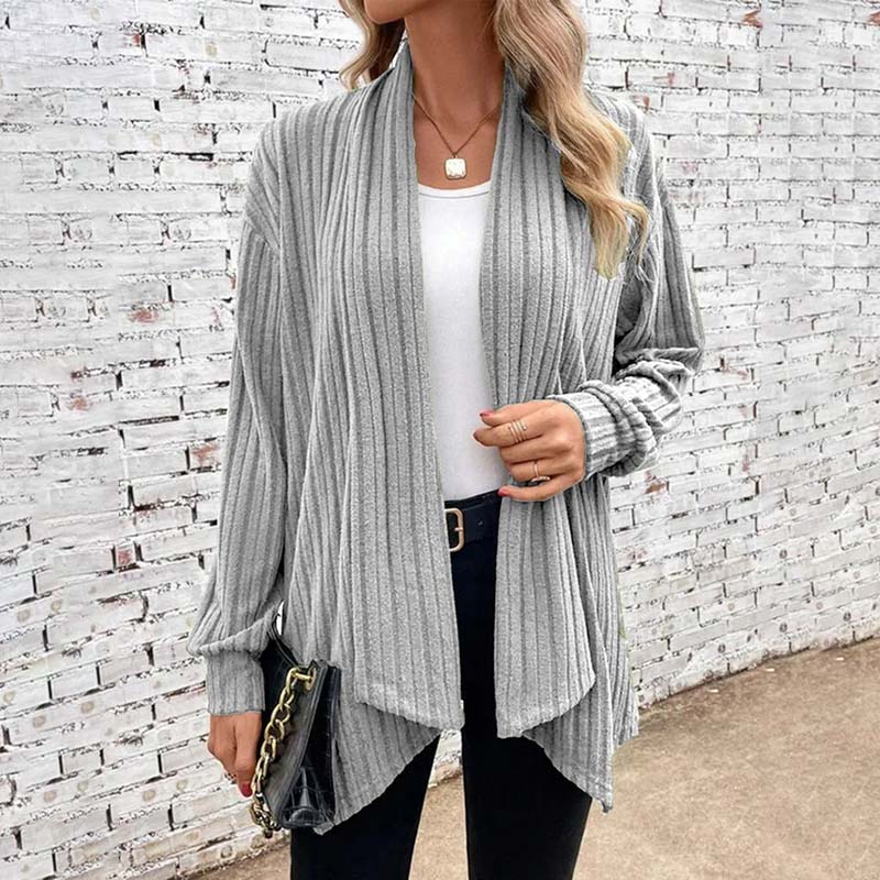 Women's Cardigan – Relaxed Fit – Soft Ribbed Knit – Open Front – Hip Length