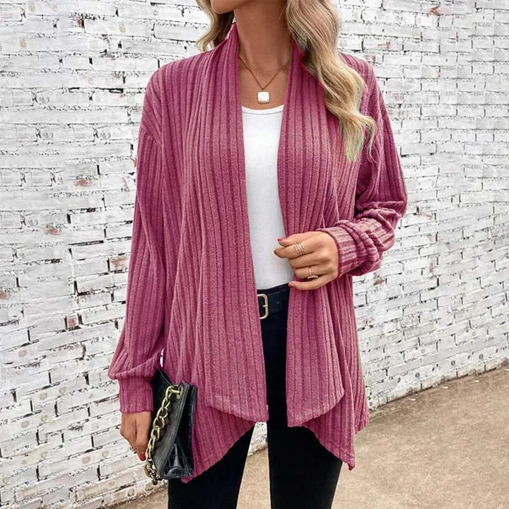 Women's Cardigan – Relaxed Fit – Soft Ribbed Knit – Open Front – Hip Length