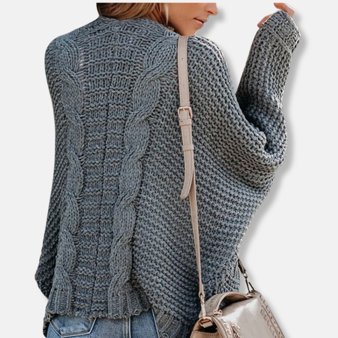 Isla Wool Oversized Cardigan | Ribbed Open Front Pockets Cardigan