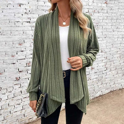 Women's Cardigan – Relaxed Fit – Soft Ribbed Knit – Open Front – Hip Length