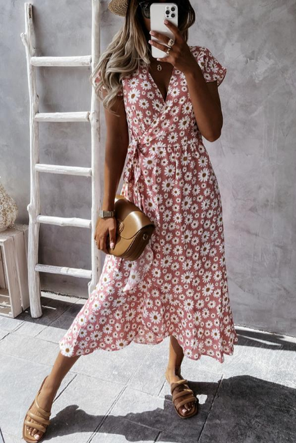 Women's Dress – Relaxed Fit – A-Line Cut – Floral Print – Light and Breathable