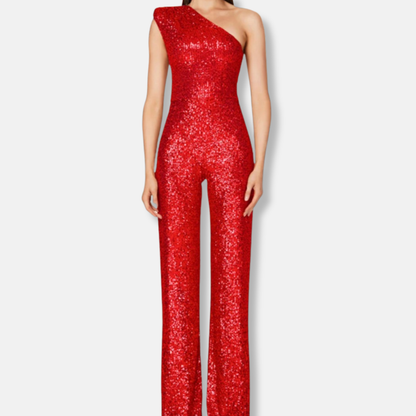 Stella Sequined One-Shoulder Wide Leg Jumpsuit | Sleeveless Jumpsuit