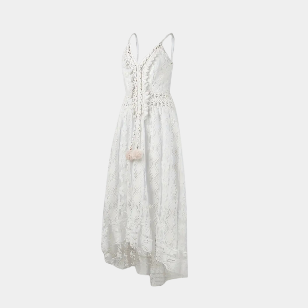 Women's Midi Dress – Relaxed Fit – Lace Details – Spaghetti Straps – Boho Look