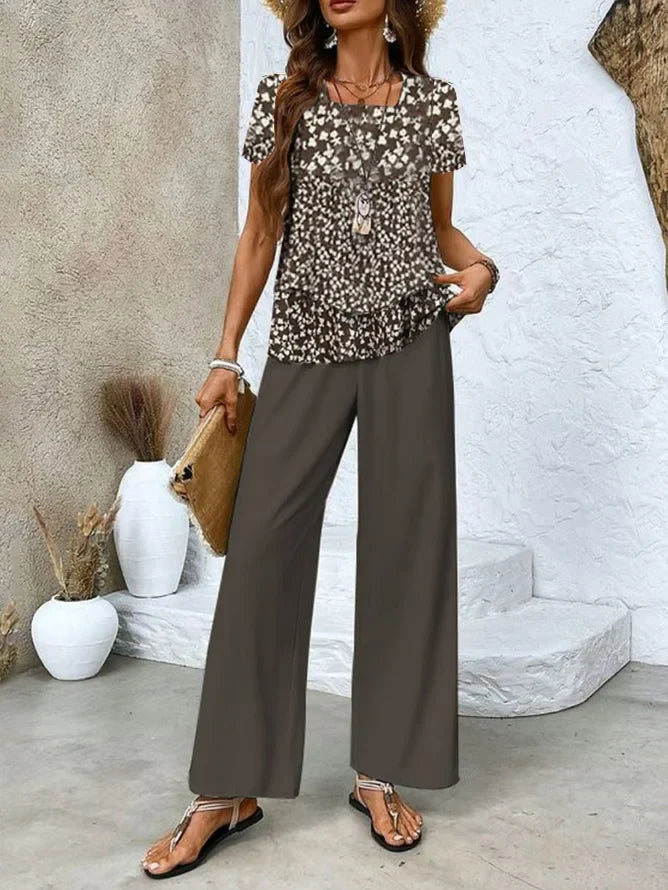 Women's Two-Piece Set – Sleeveless Layered Top – Wide Pants – Light and Breathable Fit