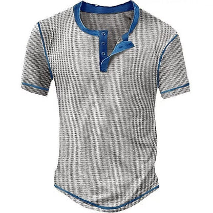 Men's Henley T-shirt – Waffle Knit – Regular Fit – Button Closure – Short Sleeve