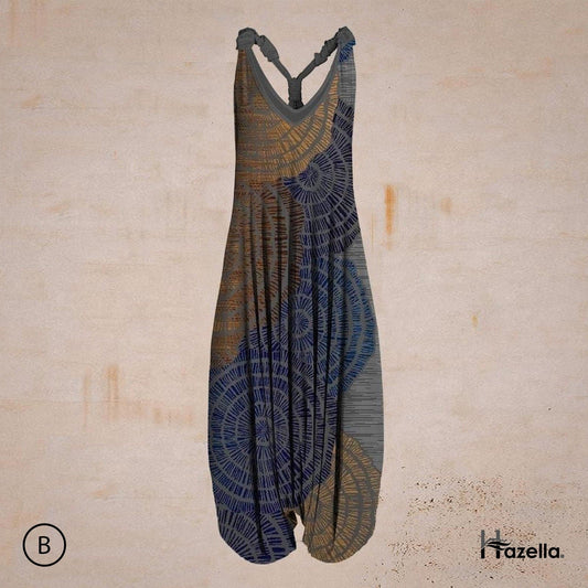 Women's Jumpsuit – Loose-Fitting Harem Style – Sleeveless V-Neck – Bohemian Casual Look