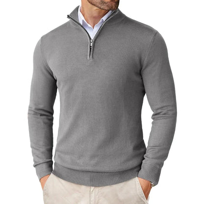 Men's Sweater – Regular Fit – Soft Knit – Zip Collar – Ribbed Edges