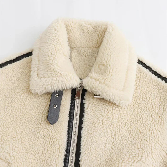 Eleanor Oversized Sherpa Bomber Jacket | Collared Zip Front Jacket