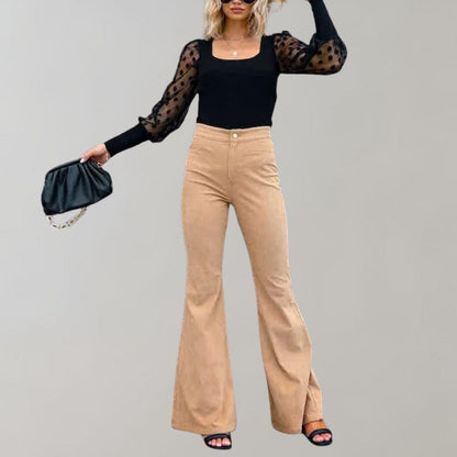 Women's Velvet Trousers - High-Waisted - Flared Fit - Comfortable and Stylish