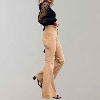 Women's Velvet Trousers - High-Waisted - Flared Fit - Comfortable and Stylish