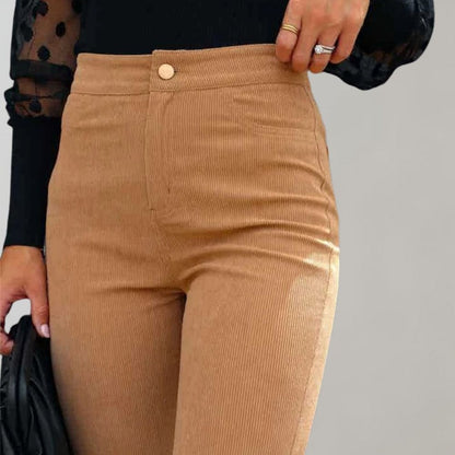 Women's Velvet Trousers - High-Waisted - Flared Fit - Comfortable and Stylish