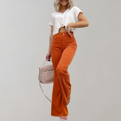 Women's Velvet Trousers - High-Waisted - Flared Fit - Comfortable and Stylish