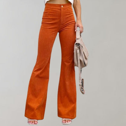 Women's Velvet Trousers - High-Waisted - Flared Fit - Comfortable and Stylish