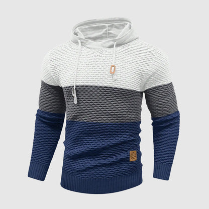 Oliver Hooded Pullover Hoodie | Color Block Textured Knit Mens Pullover Hoodie
