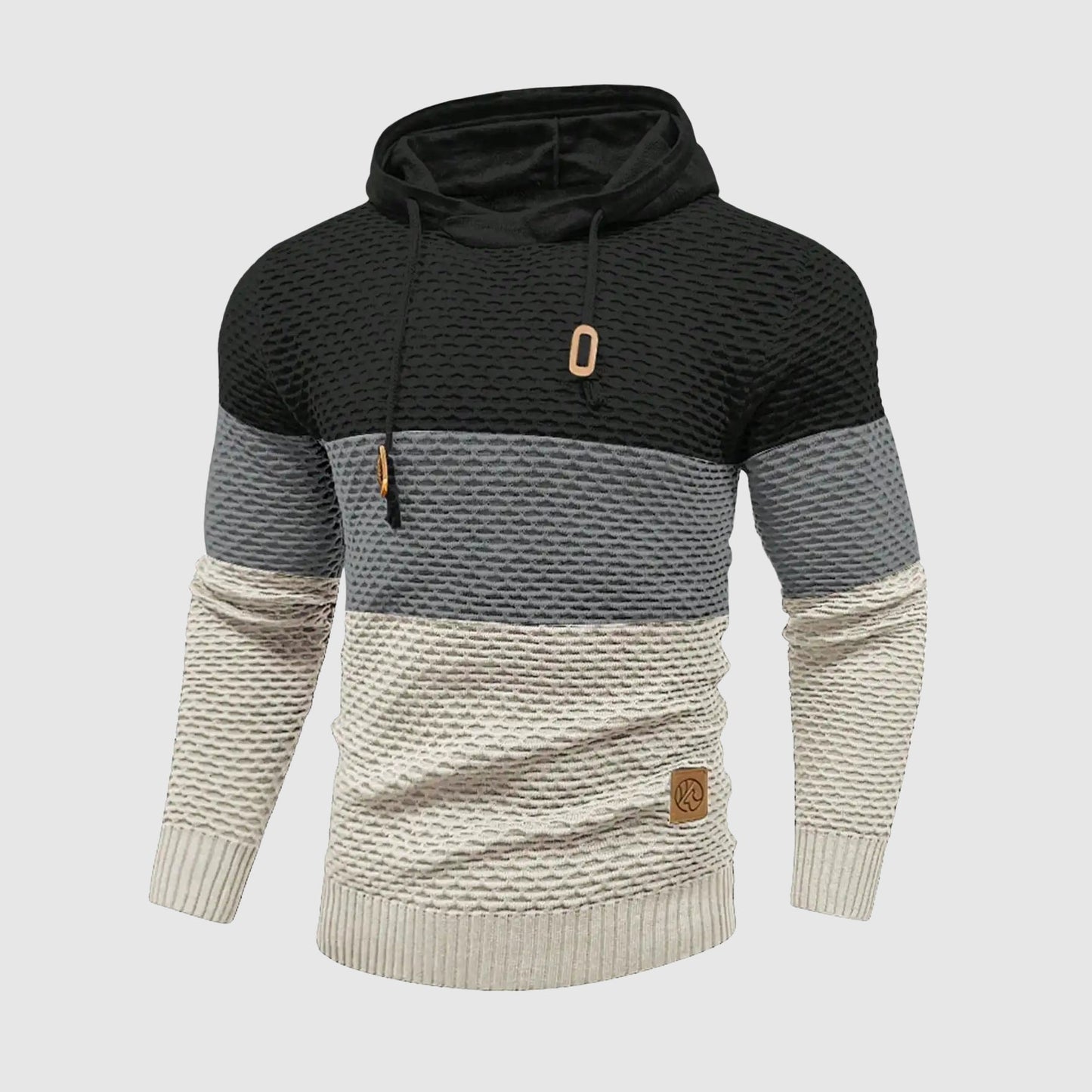 Oliver Hooded Pullover Hoodie | Color Block Textured Knit Mens Pullover Hoodie