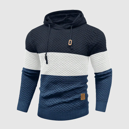 Oliver Hooded Pullover Hoodie | Color Block Textured Knit Mens Pullover Hoodie