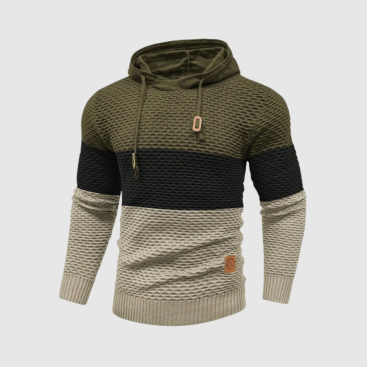 Oliver Hooded Pullover Hoodie | Color Block Textured Knit Mens Pullover Hoodie