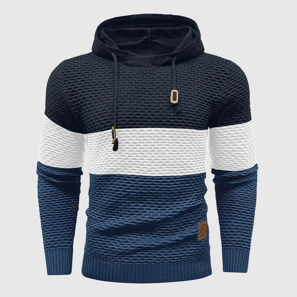 Oliver Hooded Pullover Hoodie | Color Block Textured Knit Mens Pullover Hoodie