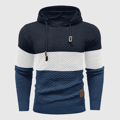 Oliver Hooded Pullover Hoodie | Color Block Textured Knit Mens Pullover Hoodie