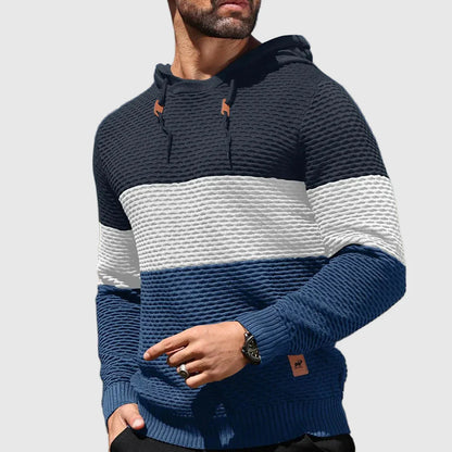 Oliver Hooded Pullover Hoodie | Color Block Textured Knit Mens Pullover Hoodie