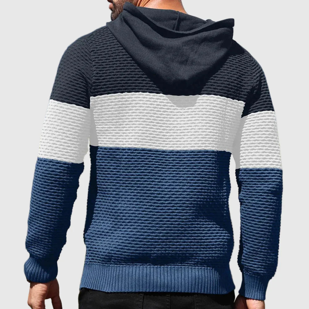 Oliver Hooded Pullover Hoodie | Color Block Textured Knit Mens Pullover Hoodie