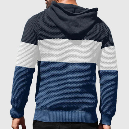 Oliver Hooded Pullover Hoodie | Color Block Textured Knit Mens Pullover Hoodie