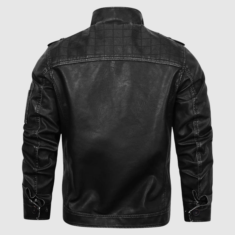 Samuel Regular Fit Biker Jacket | Stand-Up Collar Zippered Pockets Biker Jacket